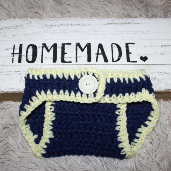💙 NAVY + YELLOW DIAPER COVER · 0–3 MO 💛 - Picture 1 of 5